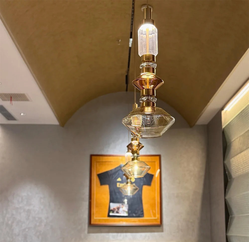 Creative Design Trendy Modern Glass Lamp Modern Home Decor Living Room Pendant Lights LED Foyer Hanging Lamp Long Table Lustre