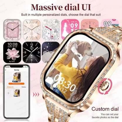 New Fashion Women's Smart Watch Heart Rate 1.75 Inch 240*296 HD Screen Diamond Watch Bluetooth Call Waterproof SmartWatch Ladies