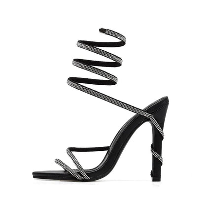 Luxury Crystal Snake Coiled Women Sandals Sexy Narrow band Thin High heels Wedding Party Female Gladiator Sandals Summer Shoes