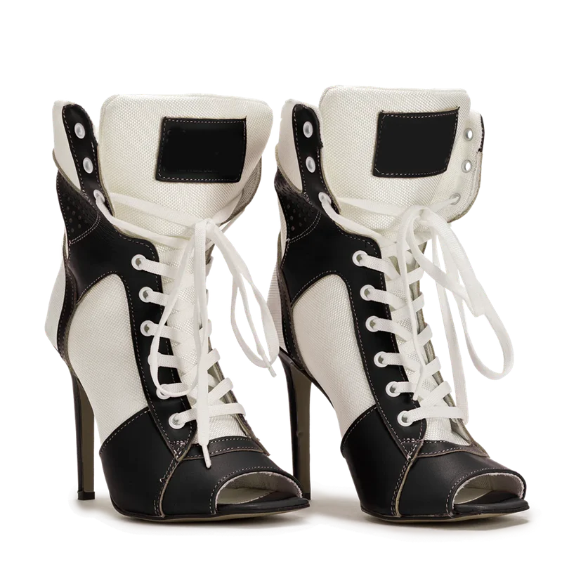 Peep Toe Corss Tied Patchwork Ankle Boots Sexy Square Toe Thick Heel New Arrivals Fashion Women Runway Shoes