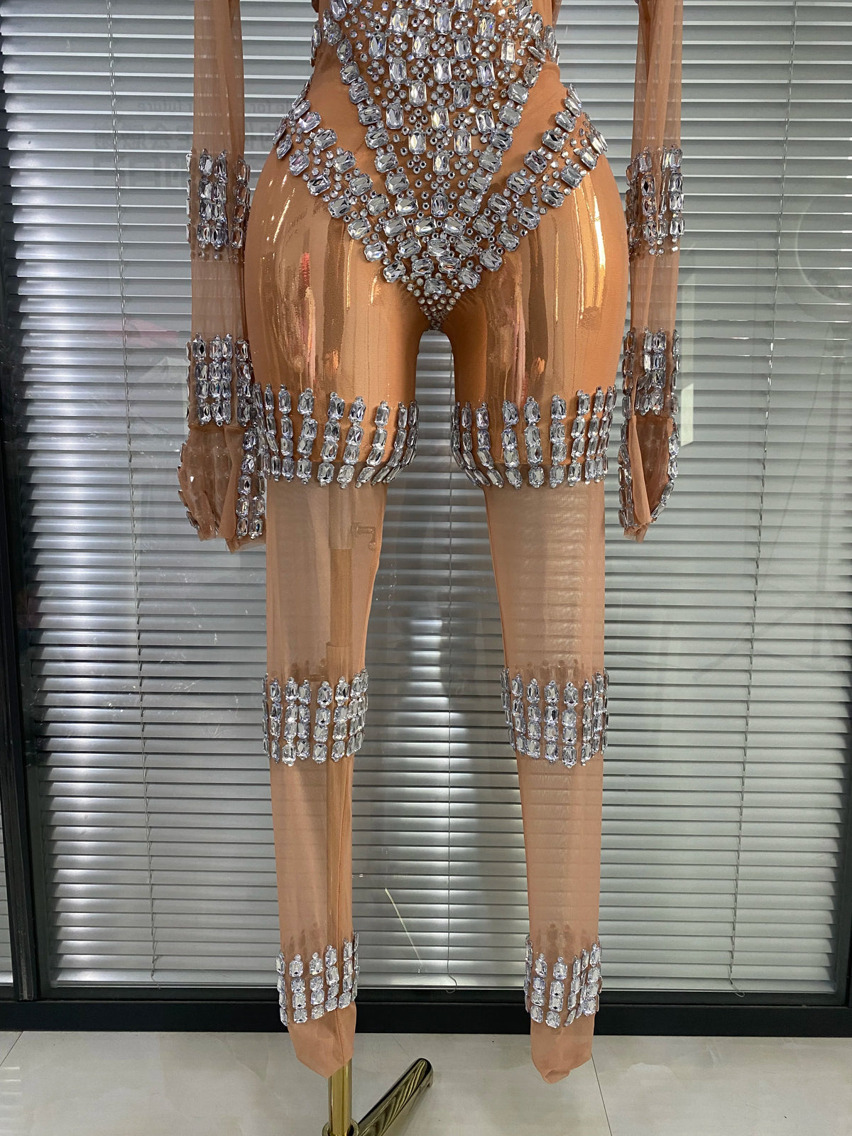 Club Outfits Woman 2026 Sparkly Crystal Sheer Transparent Jumpsuits Masquerade Costume Dress Carnival Parade Festival Catsuit