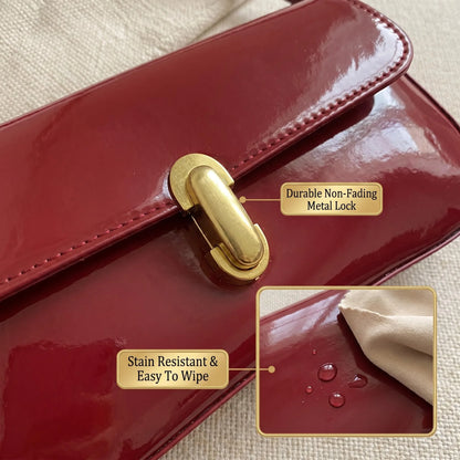 Fashion ladies shiny crossbody bag stylish elegant shoulder bag wine red small underarm bag versatile solid color clutch bag