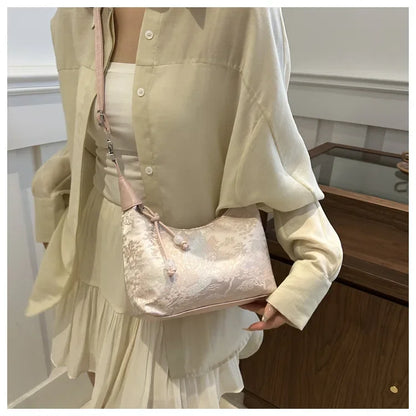 Fashion Luxury Women Embroidery Shoulder Bag Nylon Pearl Pendant Bucket Bag Versatile Handbag Retro Women Crossbody Bags сумка