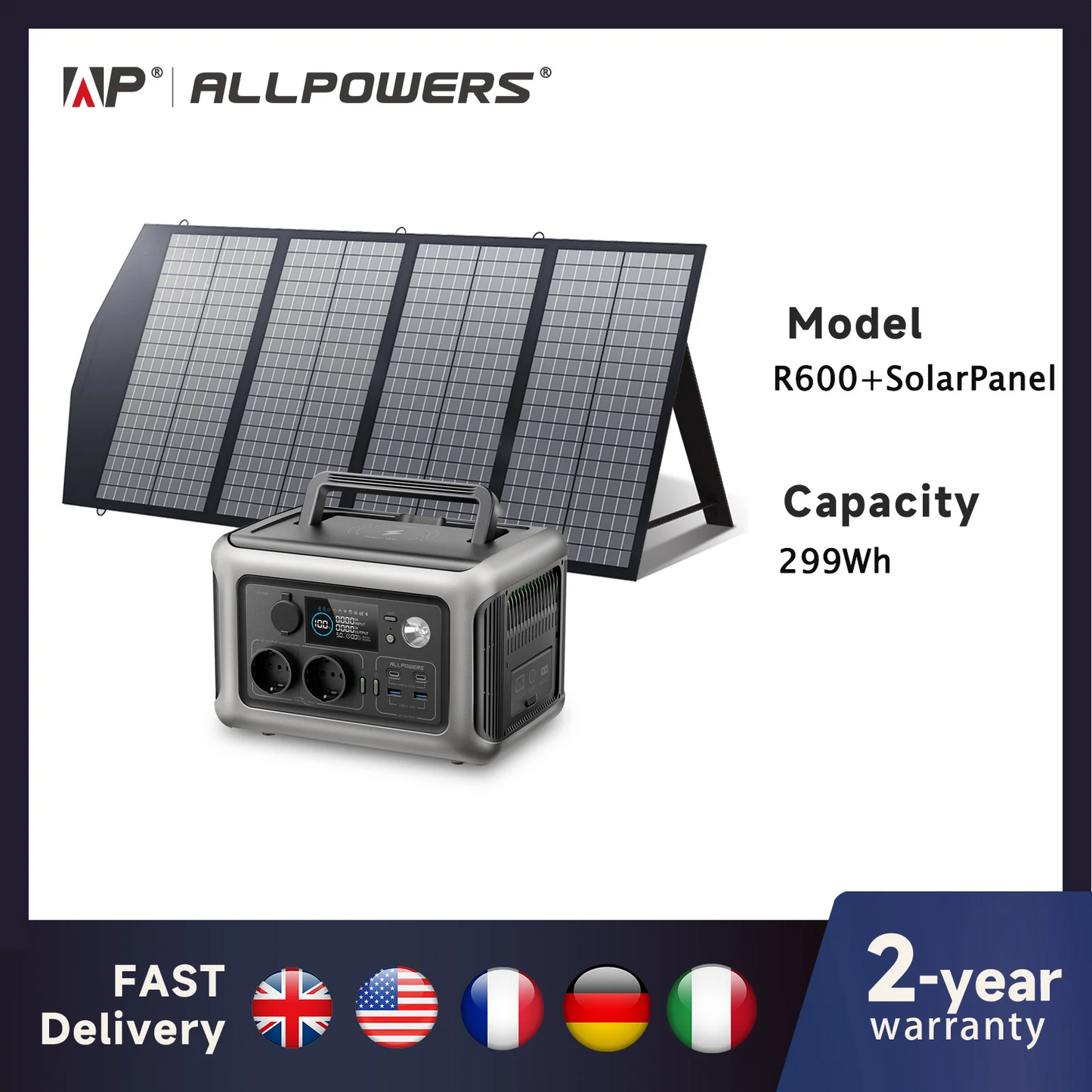 ALLPOWERS R600 Portable Powerstation with Solarpanel (Optional)，299Wh 600W LiFePO4 Battery for Home Backup Outdoors Camping RV