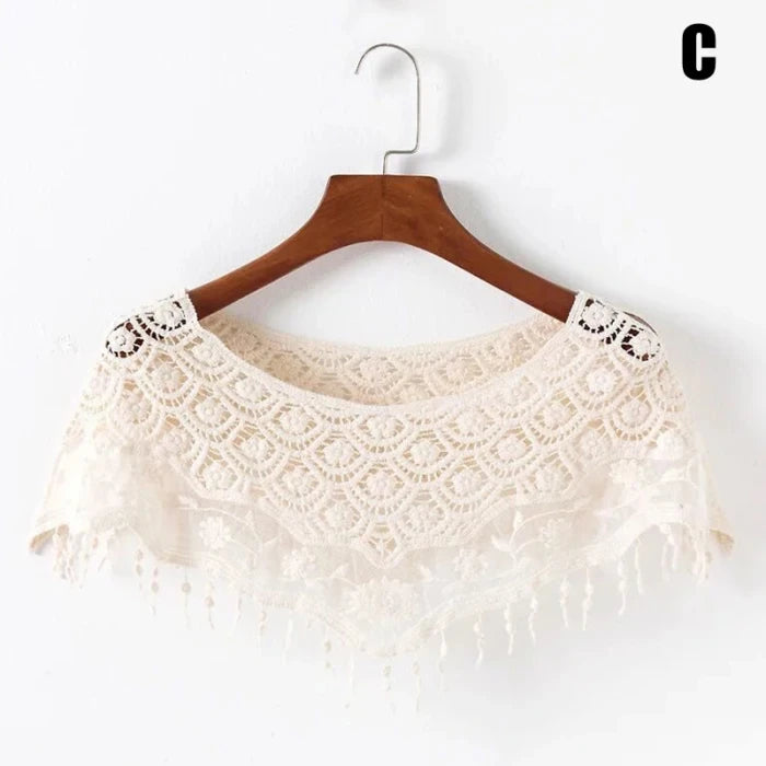 Women Vintage Crochet Knit Cape Elegant Cute Lace Short Hollow Out Shawls Shrug Poncho Wedding Bridal Evening Dress Lace Scarf