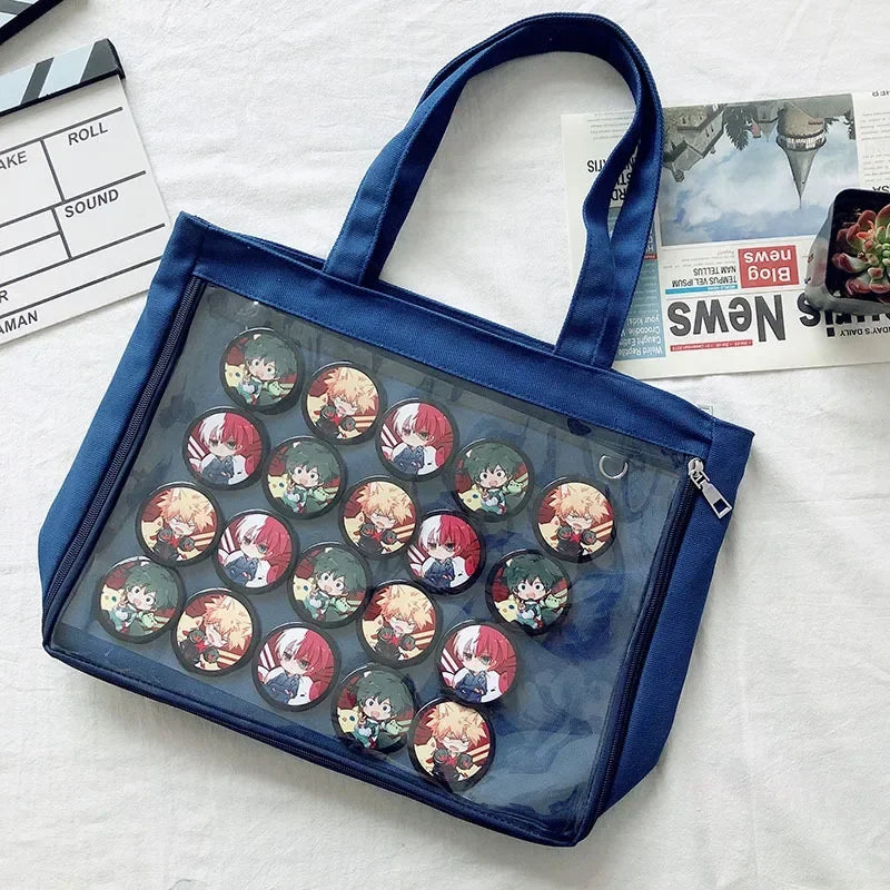 Fashion New Canvas Ita Bag Large Capacity Cartoon Tote Bags for Women Transparent Shoulder Bags Teenage Girls Japanese