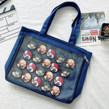 Fashion New Canvas Ita Bag Large Capacity Cartoon Tote Bags for Women Transparent Shoulder Bags Teenage Girls Japanese