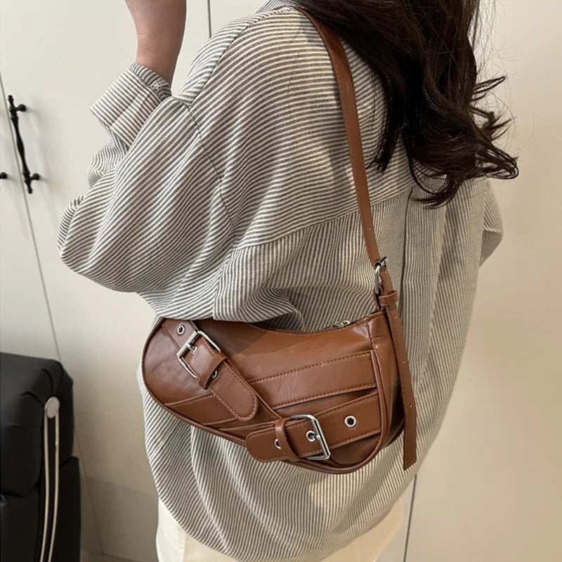 Y2K VintagePULeather WomenShoulderBag Small Crossbody Bag for Women Fashion Ladies Underarm Bag Clutch Purse Female Handbag