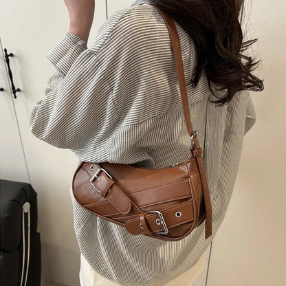 Y2K VintagePULeather WomenShoulderBag Small Crossbody Bag for Women Fashion Ladies Underarm Bag Clutch Purse Female Handbag