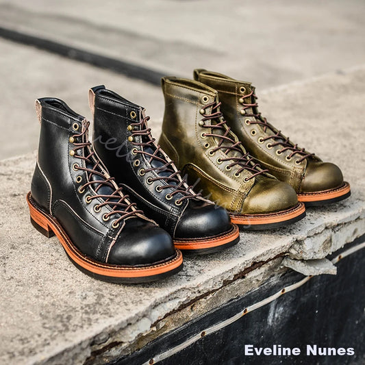 Genuine Leather Casual Trekking Shoes Men Round Toe Dress Work Motorcycle Boots British Thick Soled Cowhide High Top Ankle Boots