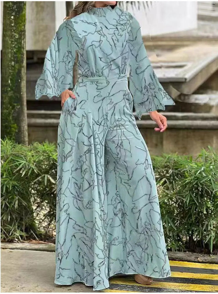 TRAF Autumn Fashion Back Zipper Jumpsuit Women's Casual Long Sleeve Tie Knot Strap Jumpsuits Loose Wide Leg Pants Streetwear