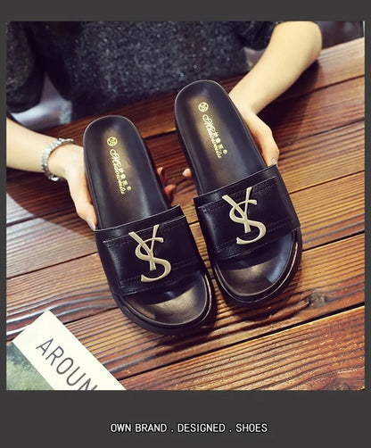 2025 Summer New Women's Fashion Letter Designer Sandals Casual Thick Bottom Round Toe Leather Beach Shoes Женские Сандалии