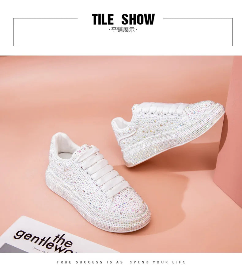 New Spring/Autumn Fashion Rhinestone Sparkling Low-Top Lace-up Casual Women's Shoes