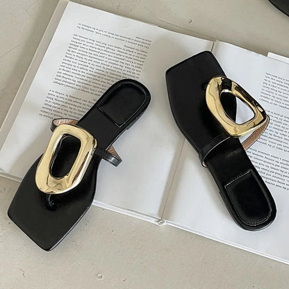 New In 2025 Luxury Women Slippers Summer Beach Fashion Metal Flip Flops Female Slides Slippers Ladies Flats Sandals Shoes