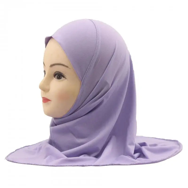 Kids Islamic Hijab Arab Girls Muslim Turban Scarf Shawls Cap Solid Color Fit 2-6 Years Old Children Wear Directly Instant Hijab