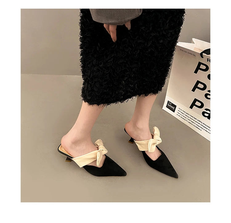 Luxury Pointed Toe Slippers Women High Heels Sandals Elegant Mules Shoes Summer 2026 New Slingback Dress Flip Flops Female Shoes
