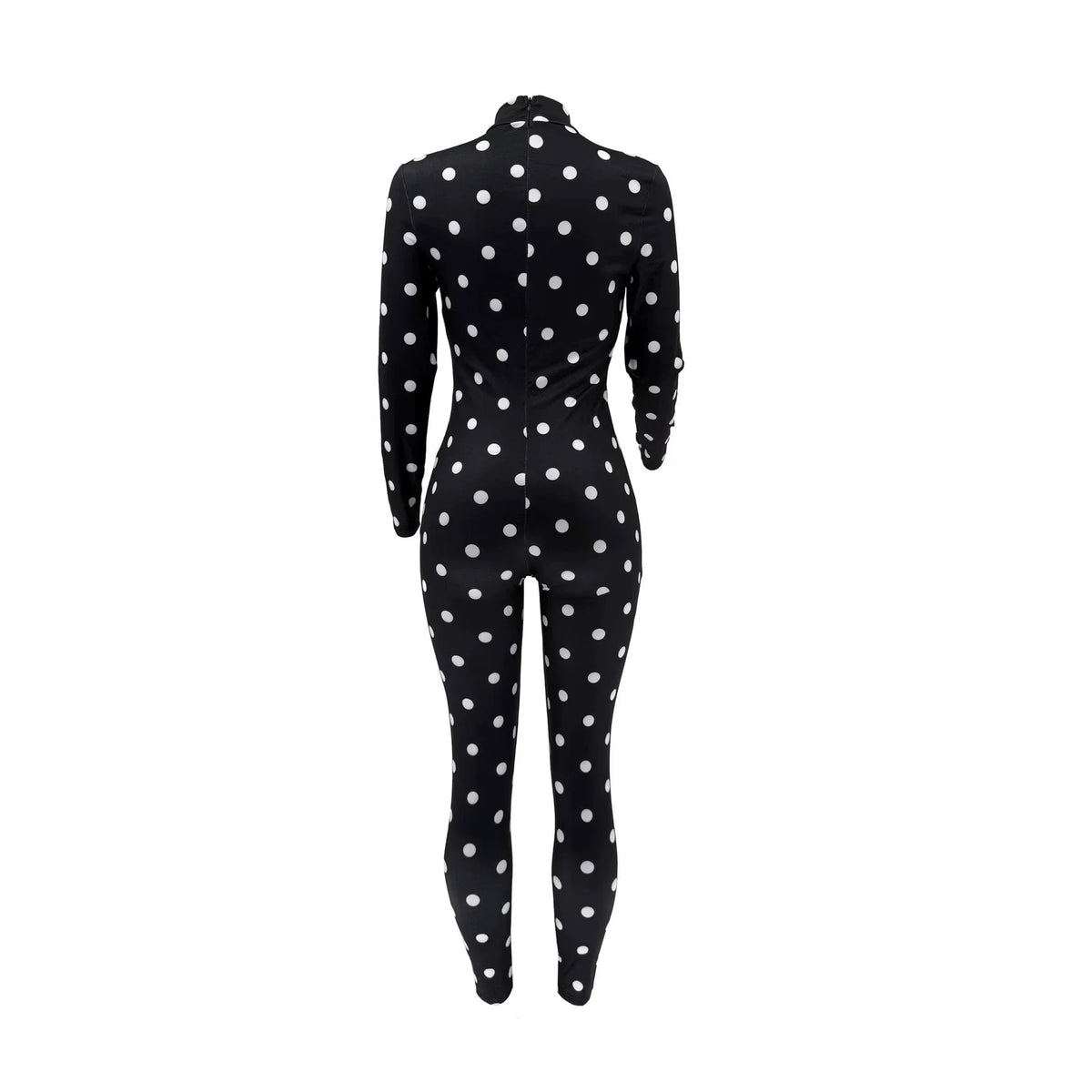 Sexy Women Polka Dot Bodycon Jumpsuit High Neck Long Sleeve Slim Fit One Piece Y2K Clubwear Party Outfit