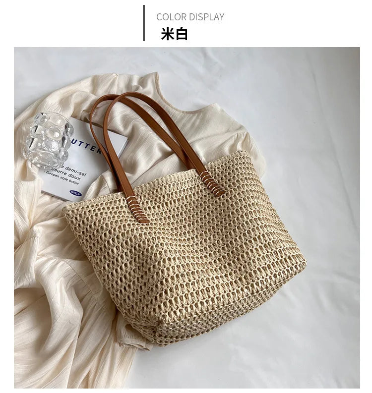 Hand-woven Women's Shoulder Handbag Bohemian 2025 Summer Fashion Straw Beach Tote Bag Travel Shopper Weaving Shopping Bags