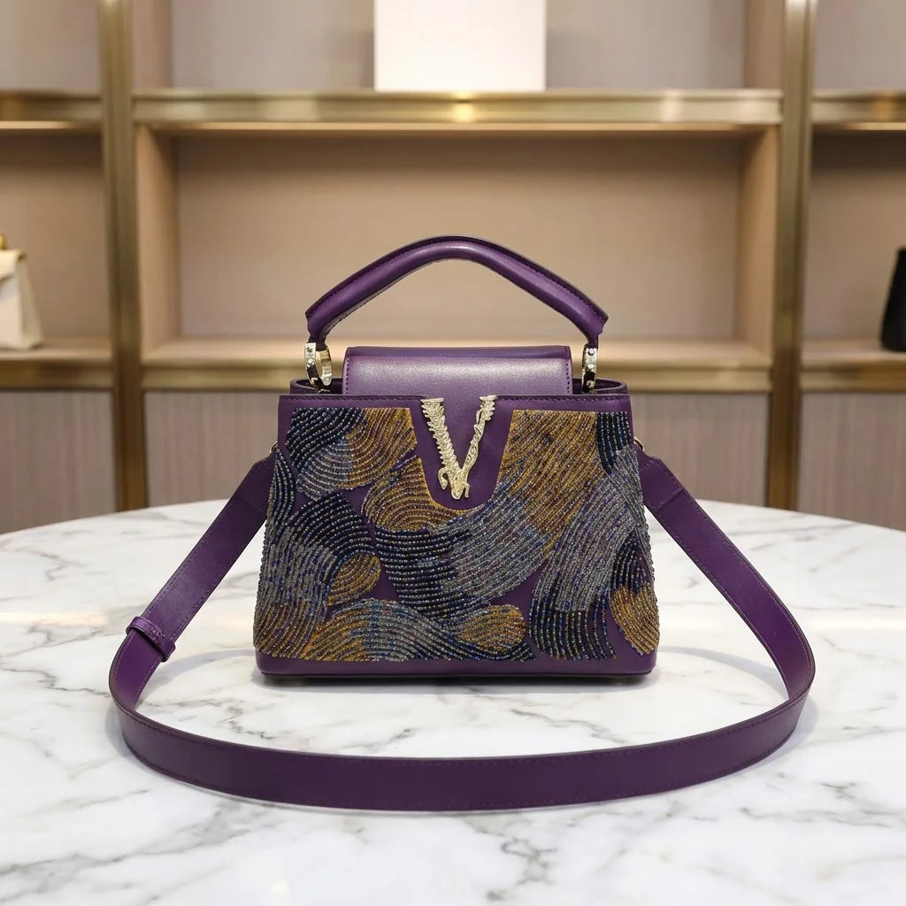2026 Fashion Ladies Luxury Women's Bag High Quality Unique Bead-embellished Female Bag Cover Bucket Shape Designer Handbag 28 cm
