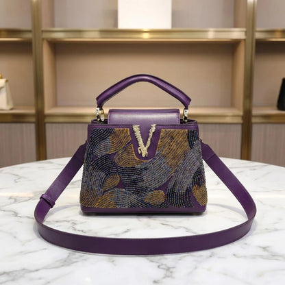 2026 Fashion Ladies Luxury Women's Bag High Quality Unique Bead-embellished Female Bag Cover Bucket Shape Designer Handbag 28 cm