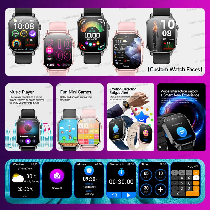 2026 Original Women Health Accurate Diagnosis Smart Watch ECG+HRV BP Blood Oxygen Uric Acid Heart Rate Bluetooth Call Smartwatch