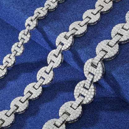 Iced Out 925 Sterling Silver 6-10mm Pig Nose Necklace Chain Men Women Prong Setting Moissanite Bracelet Hip Hop Rapper Jewelry