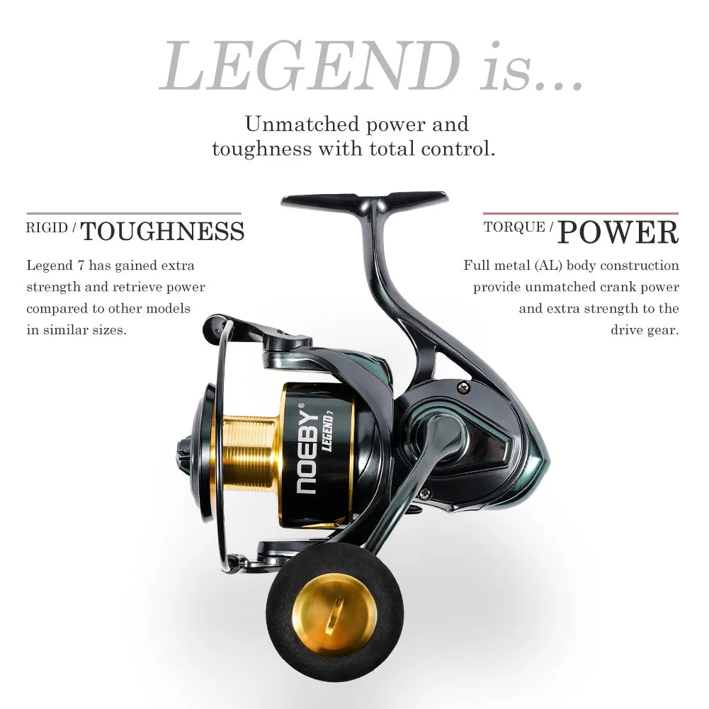 Noeby Aluminum Spinning Fishing Reel 2500 3000 4000 5000 6000 Series Zinc Alloy Gear 5.2:1 Ratio Sea Spool Max Drag 18-25kg Reel