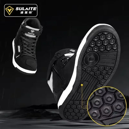 Men Motorcycle Boots Breathable Anti-fall Rider Road Racing Casual Shoes Boots Gear Shift Rubber Sole Reflective Motorbike Shoes