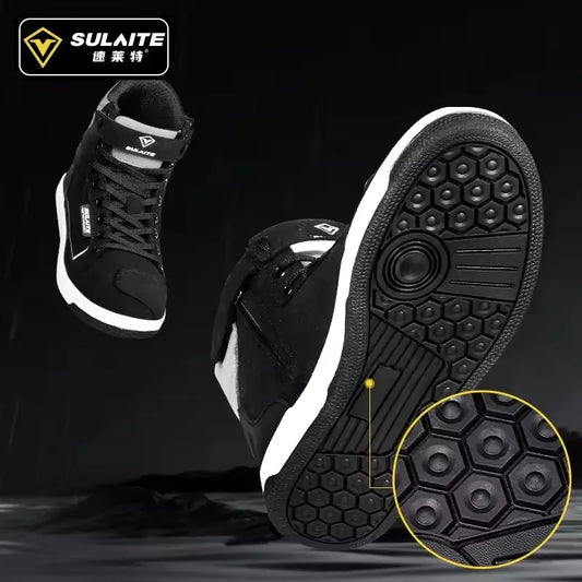 Men Motorcycle Boots Breathable Anti-fall Rider Road Racing Casual Shoes Boots Gear Shift Rubber Sole Reflective Motorbike Shoes