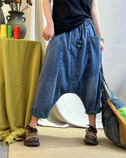 AmaxluluE 2025 Summer Ladies Chinese Loose Cross Pants Womens Luxury Casual Harajuku Jeans Ladies Classic Vintage Denim Trousers