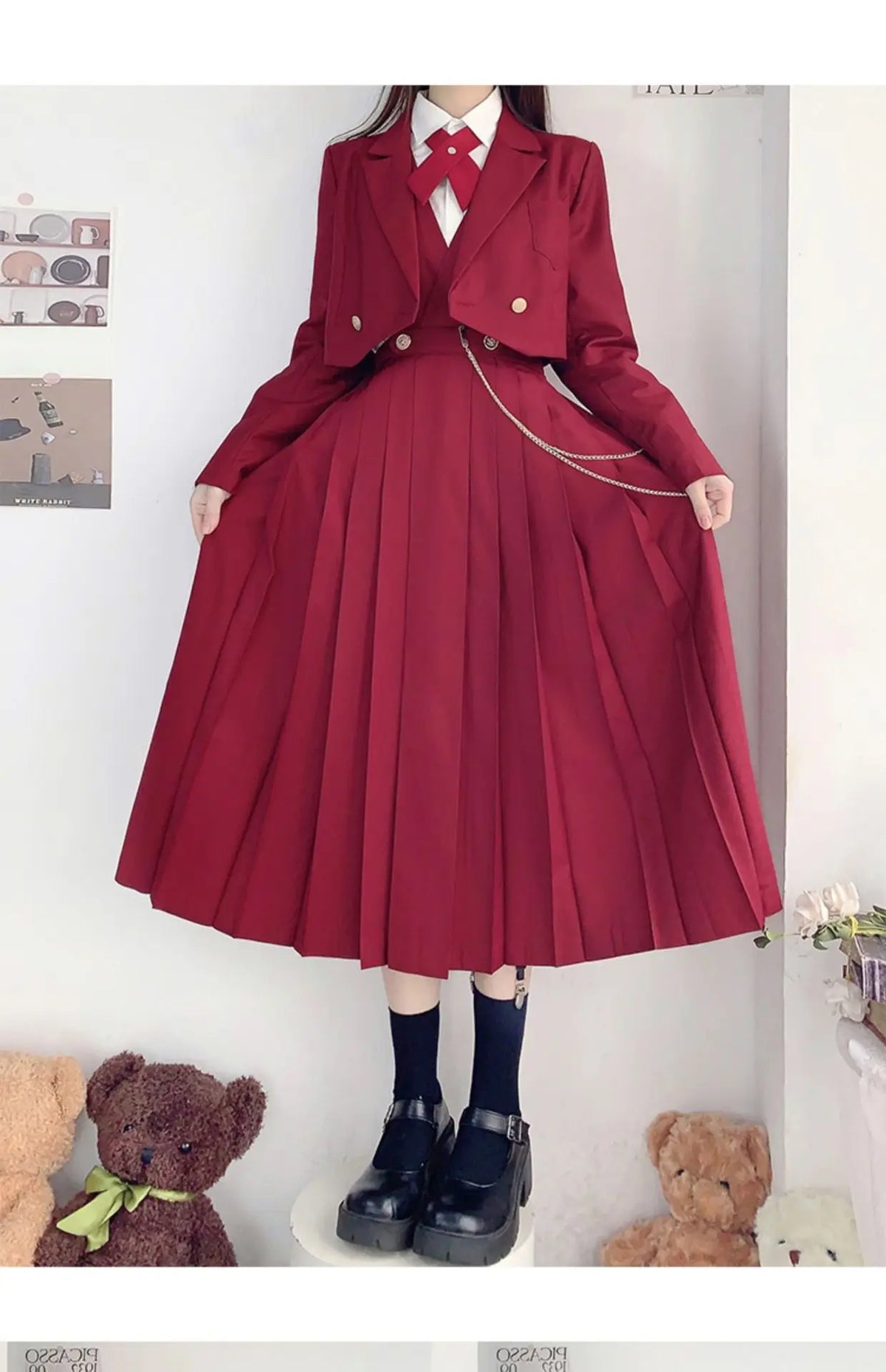 Versatile and Cute School Uniform Skirt JK Uniform Basic Spring Genuine Long Dress Japanese-style Pleated College Style Suit