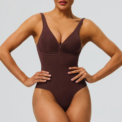 Seamless Bodysuit with Strong Compression Molding Abdominal Compression Underwear Straps Zipper One-Piece Shapewear Yoga Sets