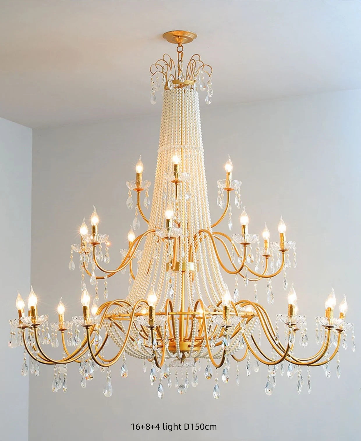 French Candle E14 Led Chandelier Villa Stairs Pearl Crystal Led Pendant Lights Hotel Art Decor Suspend Light Led Luminarias