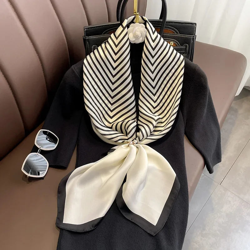 Fashion 90×90CM Geometric Stripe Printed Square Silk Scarf Bandana Women's Neckerchief Hijab Daily Wear Fall Decoration Shawl