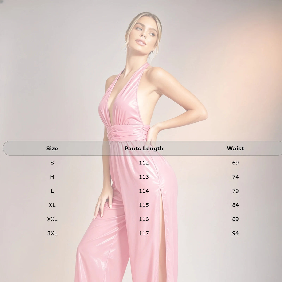 Womens Glossy Water Resistant Rompers Jumpsuit Halter Backless Ruched Waist Back Invisible Zipper Side Split Bodysuit Clubwear