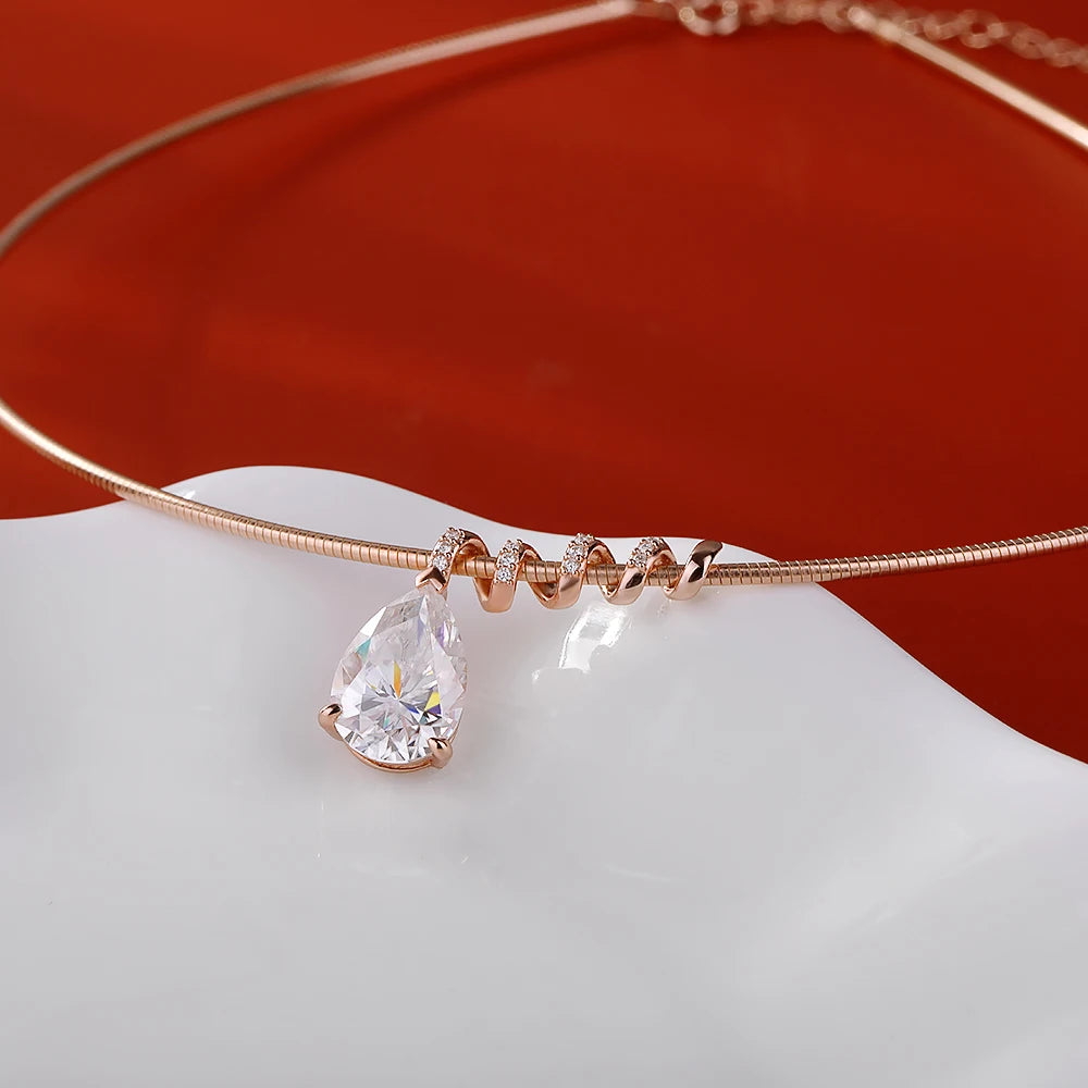 BXINY Full Moissanite WaterDrop Pendants Necklace 100% S925 Silver Detachable Pear Cut Diamond Collar Choker Women Gifts Jewelry