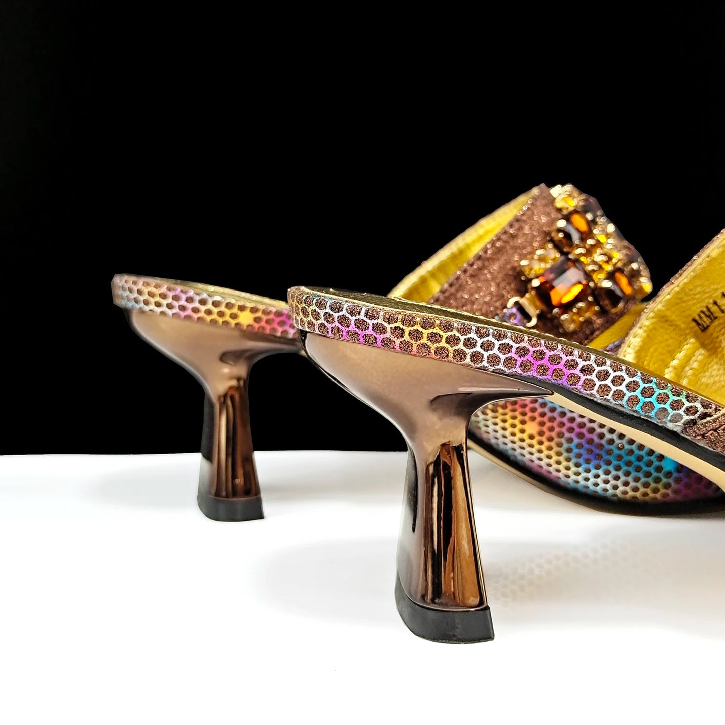 New Arrival Mature Style Colorful Rhinestone Metal Design Strange High Heel Style Peep Toe Shoes and Bag Set for Party Wedding