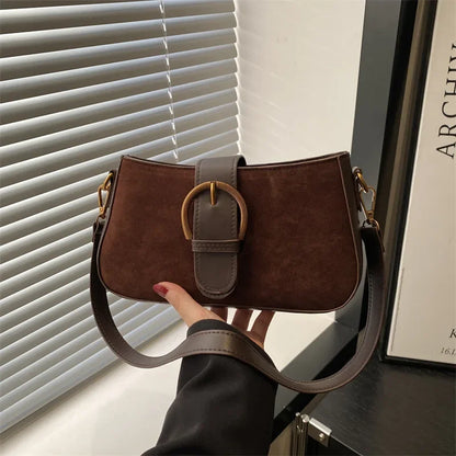 Woman Faux Suede Underarm Shoulder Bag Zipper Fastener Fashionable Cross Body Bags for Small Square Bag Suitable Daily Outfit
