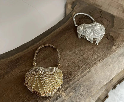 Diamond Evening Clutch Rhinestones Purse Ladies Fashion Bag Designer for Women Chain Shoulder Bag Luxury Small Bling Heart Shape