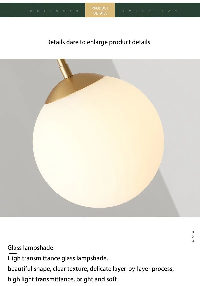 LED Glass Ball Pendant Lamp Nordic Chandelier Lights Home Indoor Dining Room Restaurant Bar Table Decor Hanging Suspension Lamp