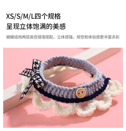 Cute Bow-knot Hand-knitted Saliva Towel Kitten Cat Puppy Adjustable Collar Pet Decorative Dog Cat Collar Pet dog Accessories
