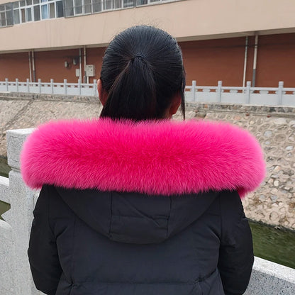 100% Real Fox Fur Collar Winter removable fur Hood Trims Warm Furry Decor Shawls for Coat Parkas Luxury Female fur Scarf