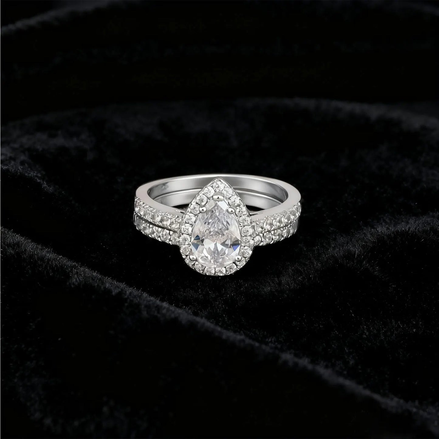 Newshe 2 Pieces Certified Full Moissanite Pear Wedding Ring Sets for Women Solid 925 Sterling Silver Bridal Luxury Jewelry