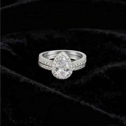 Newshe 2 Pieces Certified Full Moissanite Pear Wedding Ring Sets for Women Solid 925 Sterling Silver Bridal Luxury Jewelry