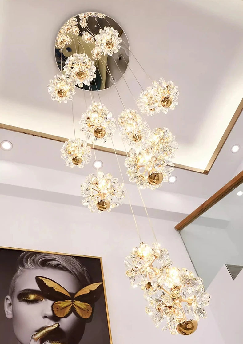 Modern Crystal stair chandelier lights indoor lighting Ceiling lamp hanging light led Chandeliers for living room indoor lightin