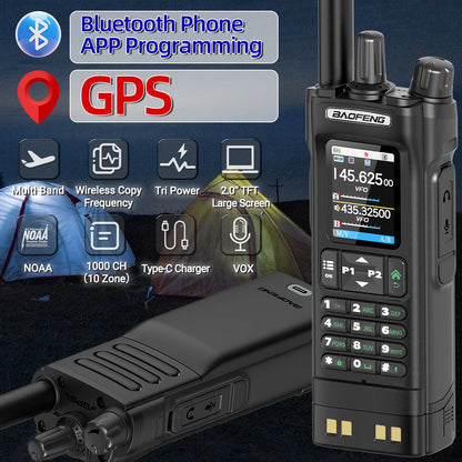 BAOFENG UV-32 GPS Walkie Talkie 10W Air Band Bluetooth Programming Wireless Copy Frequency Full Band FM Long Range Two Way Radio