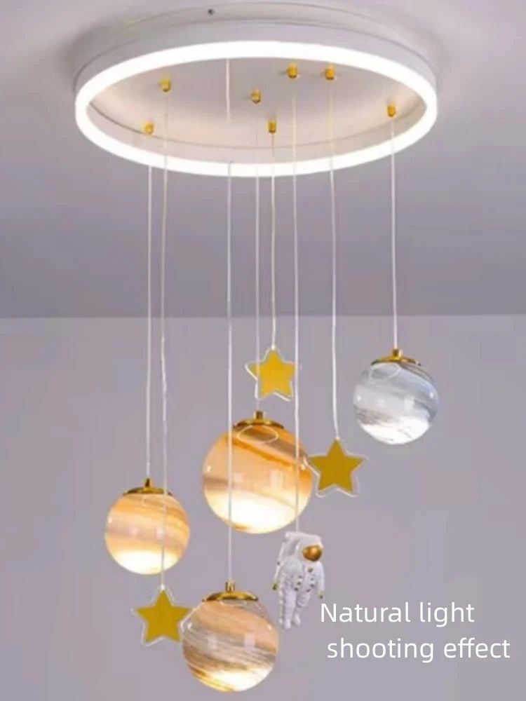 Children's Room Lamp Nordic Modern Pendant Lights Kids LED Ceiling Chandelier Living Room Bedroom Astronaut Hanging Home Decor
