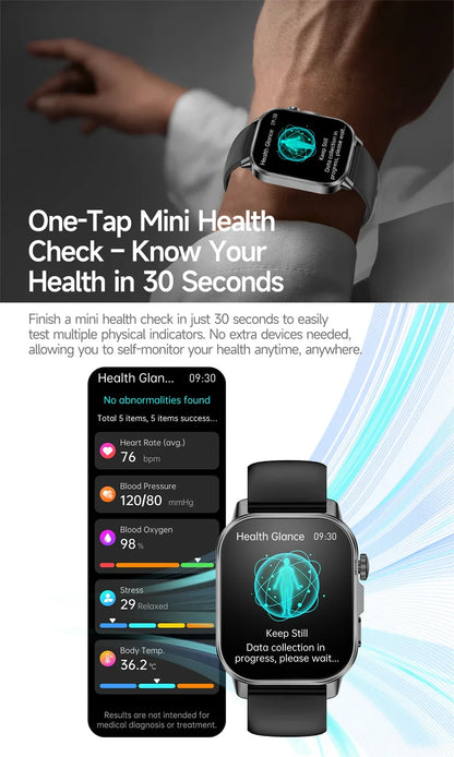 2026 New Professional-Grade Health Smart Watch Men ECG BP HR Uric Acid Lipid BMI Body Analysis Bluetooth Call Smartwatch Women