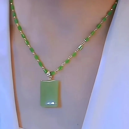 1pc Elegant Green Plain Bamboo Chain Pendant Necklace for Women Daily Jewelry Chic Sweater Chain Tassel Jade Gifts Accessories