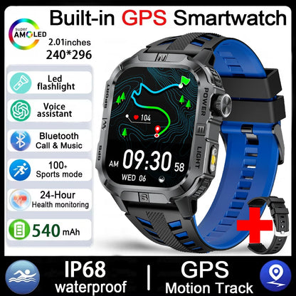 2026 New Outdoor Military Men's Smartwatch Is Equipped With GPS LED Lighting, A Compass, Wireless Communication, IP68 Waterproof